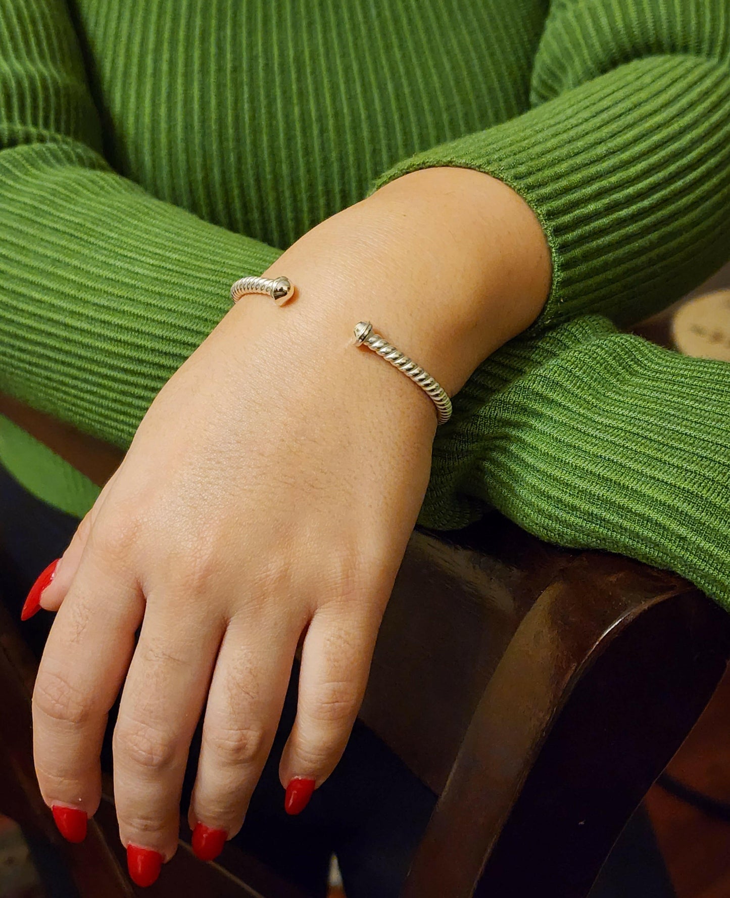Women Silver Cable Cuff Bracelet, LEYANA