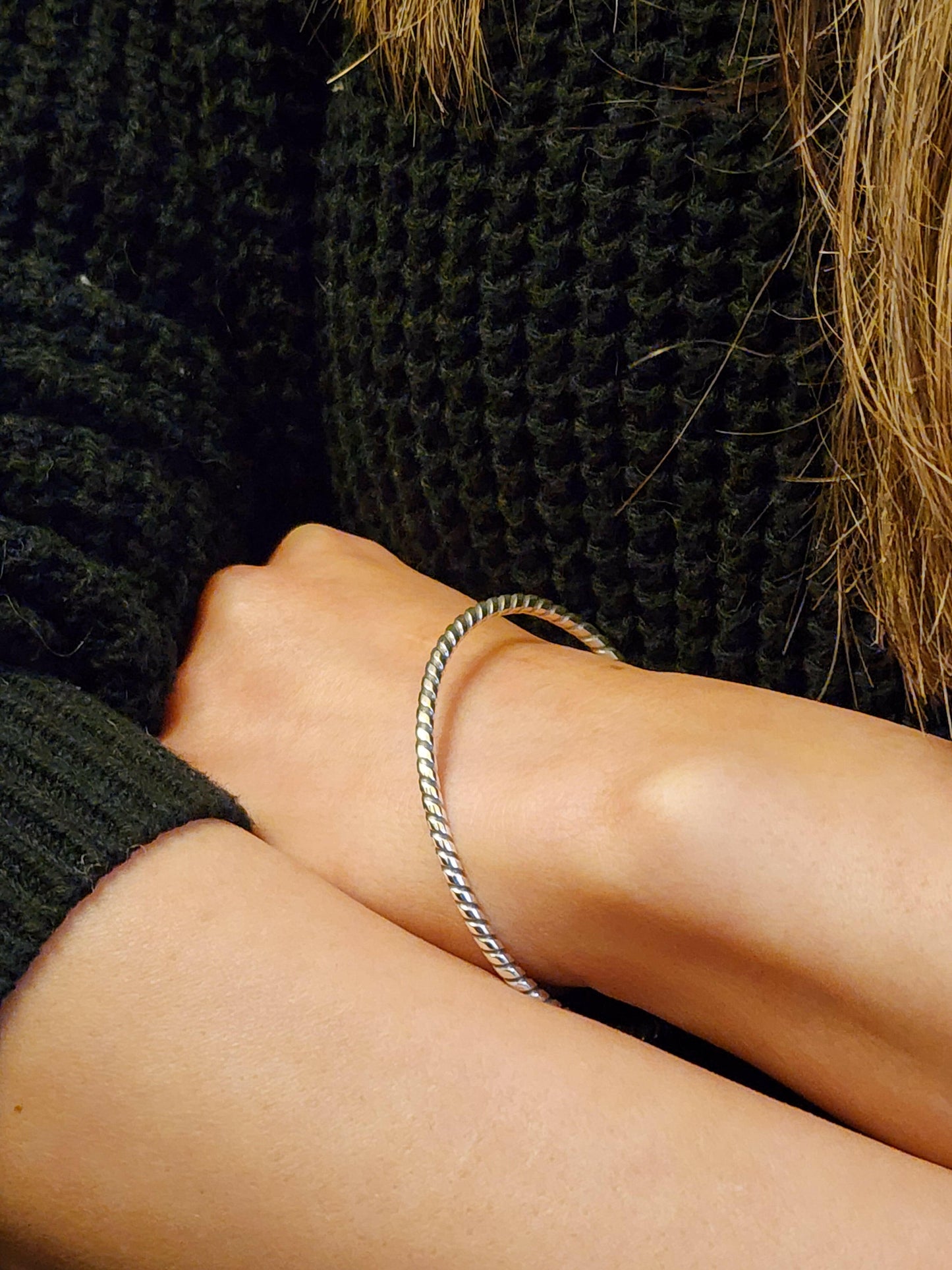 Silver weir twisted cuff bracelet