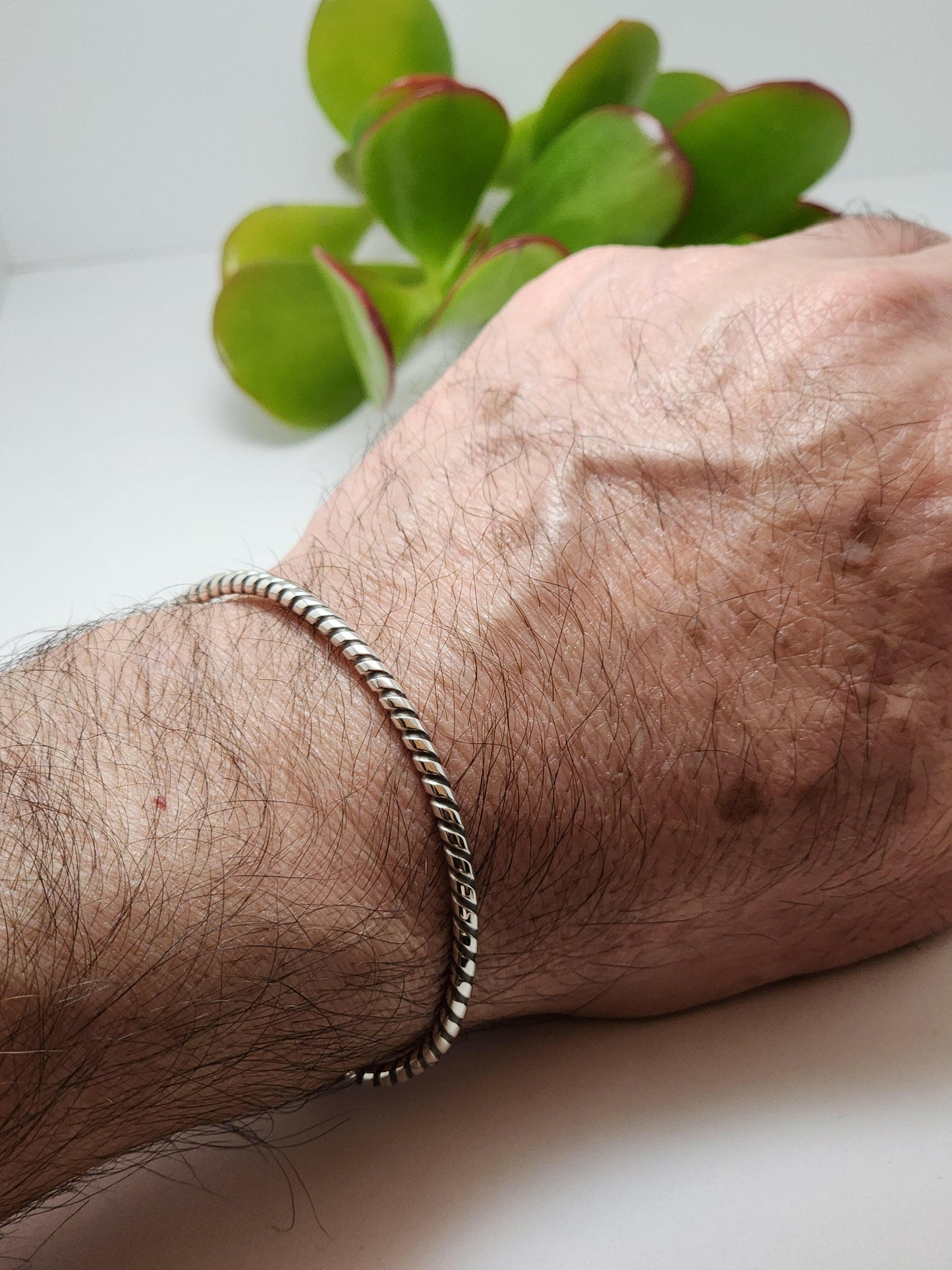 Silver weir twisted cuff bracelet